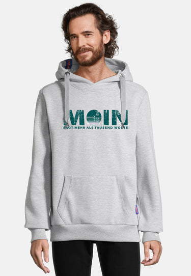 Salzhaut - HEFF - MOIN sagt mehr als tausend Worte Herren normale Passform - Frontprint - Hamburg - Kapuzenpulli - 1 - #farbe_grey-melange