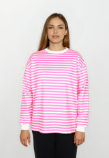 salzhaut - AFFSEEPN Damen Shirt Oversized - adenauer & co - Anker - Basic - 3 - #farbe_Offwhite-Neonpink
