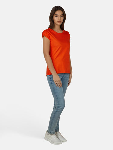 salzhaut - BIIKE Damen Tailliert - Basic Casual - Damen - Polo-Shirt - 34 - #farbe_mandarin