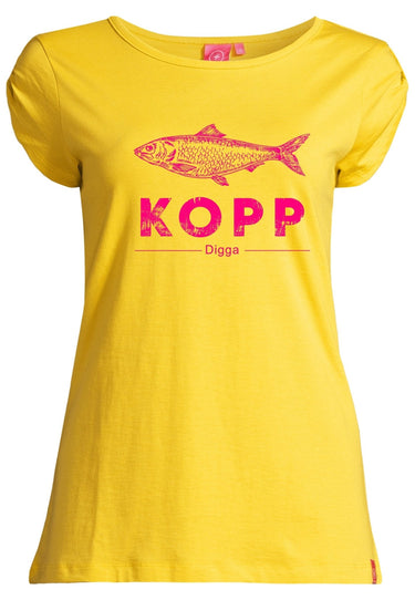 salzhaut - BIIKE - FISCHKOPP DIGGA Damen Tailliert - Frontprint - Rundhals - T-Shirt - 2 - #farbe_yellow