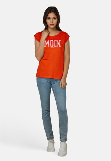 Salzhaut - BIIKE - MOIN Damen Tailliert - Damen - Frontprint - Reduziert - 36 - #farbe_mandarin
