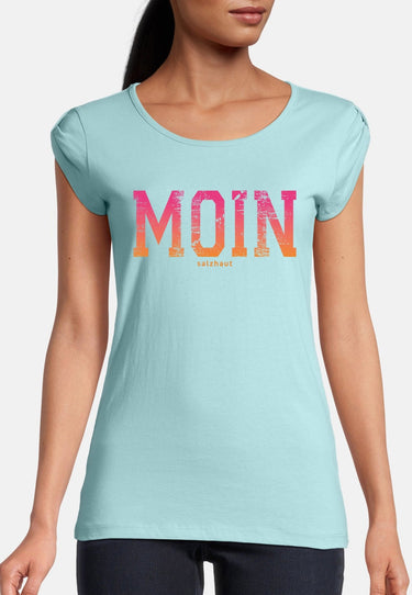 salzhaut - BIIKE - MOIN VERLAUF Damen eng anliegend - Frontprint - T-Shirt - Verlauf - 3 - #farbe_aqua-neon-orange-neon-pink