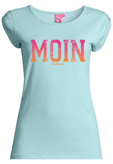 salzhaut - BIIKE - MOIN VERLAUF Damen eng anliegend - Frontprint - T-Shirt - Verlauf - 2 - #farbe_aqua-neon-orange-neon-pink