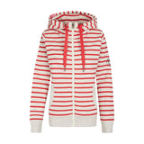 Salzhaut - CAMILLA Jacke Ringel Damen normale Passform - Eingriffstaschen - Hoodie - Reduziert - 1 - #farbe_ecru-red