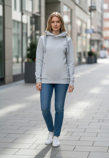 salzhaut - Damen Hoodie SÜNN Tailliert - adenauer & co - Anker - Basic - 135 - #farbe_Grey Melange