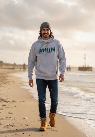 salzhaut - HEFF - MOIN sagt mehr als tausend Worte Herren Hoodie normale Passform - Basic - 1 - #farbe_Grey Melange