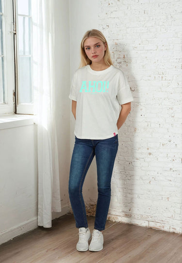 Salzhaut - LEEV-AHOI Damen Relaxed-Fit - Frontprint - Hamburg - Reduziert - 28 - #farbe_offwhite-yucca