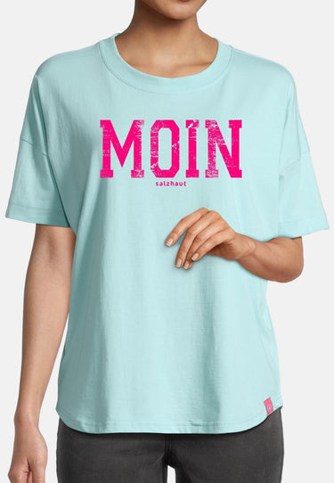 Salzhaut - LEEV-MOIN Damen Relaxed-Fit - Frontprint - Reduziert - Rundhals - 13 - #farbe_aqua
