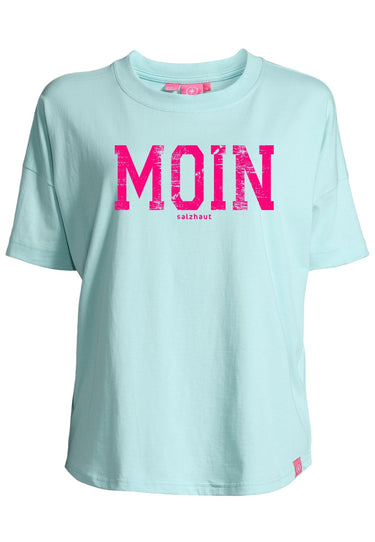 Salzhaut - LEEV-MOIN Damen Relaxed-Fit - Frontprint - Reduziert - Rundhals - 12 - #farbe_aqua