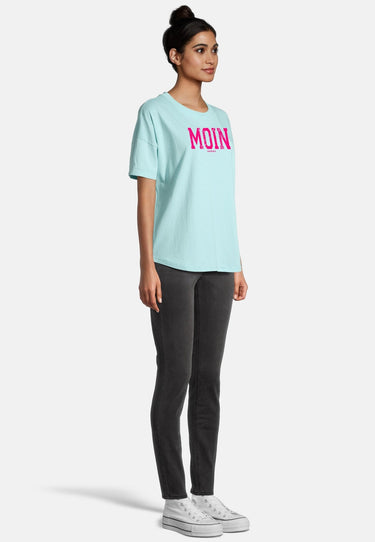 Salzhaut - LEEV-MOIN Damen Relaxed-Fit - Frontprint - Reduziert - Rundhals - 15 - #farbe_aqua