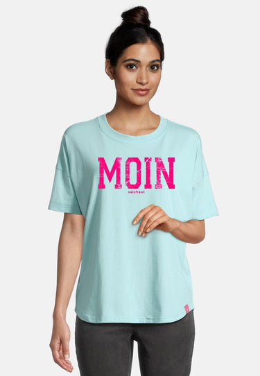 Salzhaut - LEEV-MOIN Damen Relaxed-Fit - Frontprint - Reduziert - Rundhals - 11 - #farbe_aqua