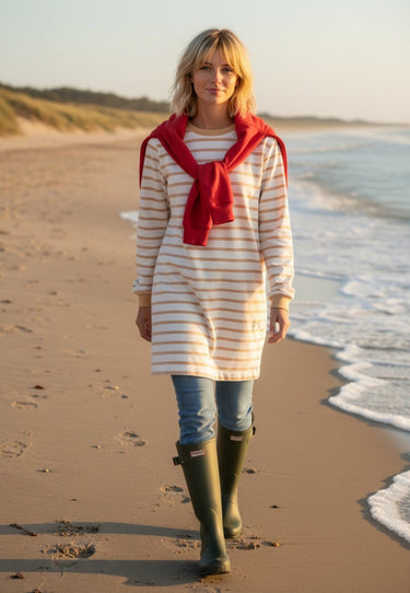 salzhaut - MÖPPKES Damen Kurzes Kleid (Mini) Oversized - adenauer & co - Anker - Basic - 7 - #farbe_Offwhite-Camel