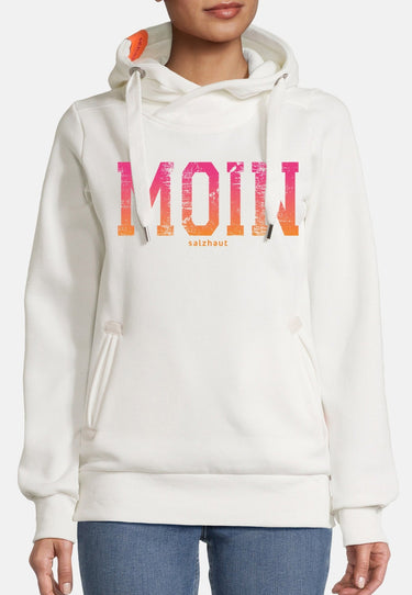 salzhaut - SÜNN - MOIN FARBVERLAUF Damen Tailliert - Damen - Frontprint - Kapuzenpulli - 13 - #farbe_offwhite-neon-orange-neon-pink