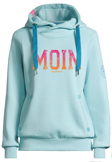 salzhaut - SÜNN - MOIN FARBVERLAUF Damen - Damen - Frontprint - Kapuzenpulli - 2 - #farbe_aqua-neon-orange-neon-pink