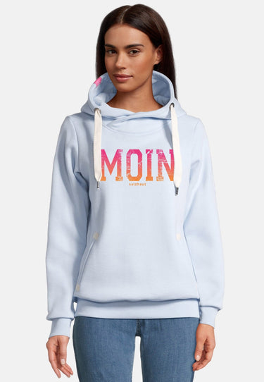 salzhaut - SÜNN - MOIN FARBVERLAUF Damen Tailliert - Damen - Frontprint - Kapuzenpulli - 6 - #farbe_light-blue-neonorange-neonpink