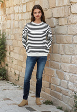 salzhaut - TAIER Damen Pullover Relaxed-Fit - adenauer & co - Anker - Basic - 1 - #farbe_Navy-Offwhite