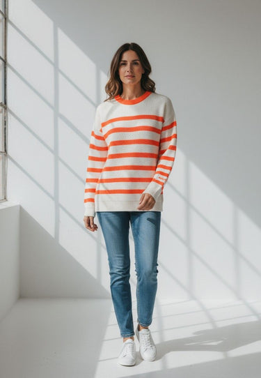 Salzhaut - VERBAAST Damen Relaxed-Fit - Hoodie - Langarmshirt - Longsleeve - 1 - #farbe_fiery-coral-offwhite