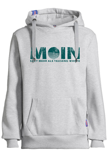 Salzhaut - HEFF - MOIN sagt mehr als tausend Worte Herren normale Passform - Frontprint - Hamburg - Kapuzenpulli - 2 - #farbe_grey-melange