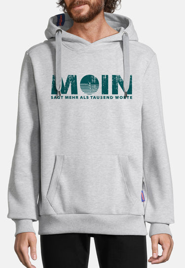 Salzhaut - HEFF - MOIN sagt mehr als tausend Worte Herren normale Passform - Frontprint - Hamburg - Kapuzenpulli - 3 - #farbe_grey-melange
