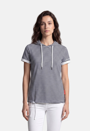 Salzhaut - BAGALUTEN Damen Gerade - All-over-Print - Bluse - Polo-Shirt - 11 - #farbe_navy-offwhite