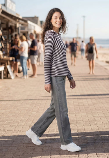 Salzhaut - AADLER Damen Relaxed-Fit - Damen - Kapuze - Langarmshirt - 9 - #farbe_navy-offwhite