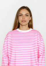 salzhaut - AFFSEEPN Damen Shirt Oversized - adenauer & co - Anker - Basic - 6 - #farbe_Offwhite-Neonpink