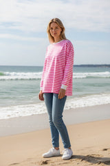 salzhaut - AFFSEEPN Damen Shirt Oversized - adenauer & co - Anker - Basic - 1 - #farbe_Offwhite-Neonpink