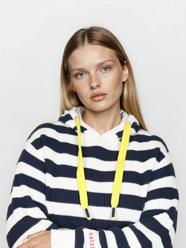 Salzhaut - ALLERWÄGENS Damen normale Passform - Hoodie - Kapuzenpulli - ringel - 5 - #farbe_navy-offwhite