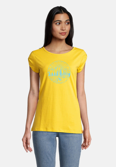 salzhaut - BIIKE - CAMPER Damen Tailliert - Frontprint - Rundhals - T-Shirt - 1 - #farbe_yellow