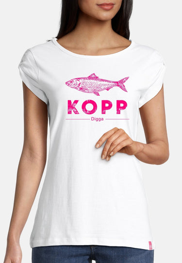 salzhaut - BIIKE - FISCHKOPP DIGGA Damen Tailliert - Frontprint - Rundhals - T-Shirt - 18 - #farbe_white