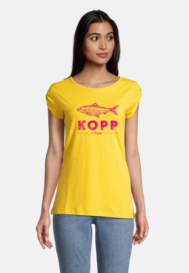 salzhaut - BIIKE - FISCHKOPP DIGGA Damen Tailliert - Frontprint - Rundhals - T-Shirt - 1 - #farbe_yellow