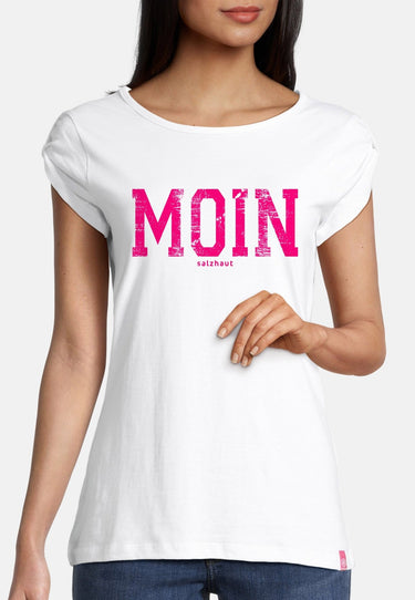 salzhaut - BIIKE - MOIN Damen Tailliert - Damen - Frontprint - Rundhals - 23 - #farbe_white-neon-pink
