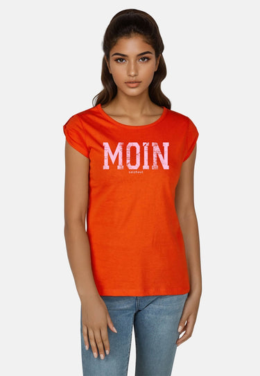 salzhaut - BIIKE - MOIN Damen Tailliert - Damen - Frontprint - Rundhals - 38 - #farbe_mandarin