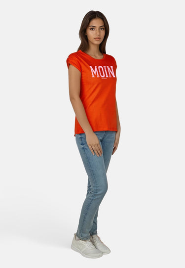 salzhaut - BIIKE - MOIN Damen Tailliert - Damen - Frontprint - Rundhals - 40 - #farbe_mandarin