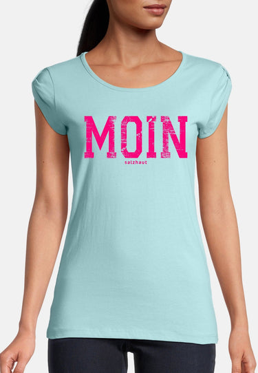 salzhaut - BIIKE - MOIN Damen Tailliert - Damen - Frontprint - Rundhals - 8 - #farbe_aqua-neon-pink