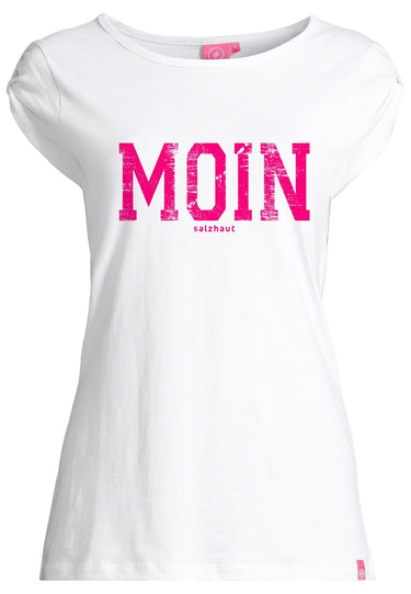salzhaut - BIIKE - MOIN Damen Tailliert - Damen - Frontprint - Rundhals - 22 - #farbe_white-neon-pink