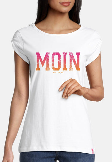 salzhaut - BIIKE - MOIN VERLAUF Damen eng anliegend - Frontprint - T-Shirt - Verlauf - 8 - #farbe_white-neon-orange-neon-pink