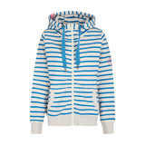 Salzhaut - CAMILLA Jacke Ringel Damen normale Passform - Eingriffstaschen - Hoodie - Reduziert - 2 - #farbe_ecru-oceanblue