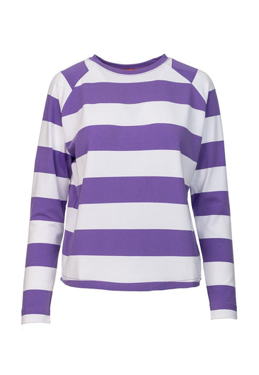 salzhaut - HASELA Damen normale Passform - Langarmshirt - Oversize - T-Shirt - 1 - #farbe_purple-white
