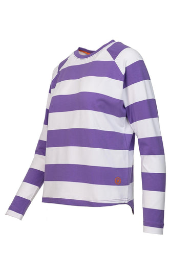 salzhaut - HASELA Damen normale Passform - Langarmshirt - Oversize - T-Shirt - 3 - #farbe_purple-white
