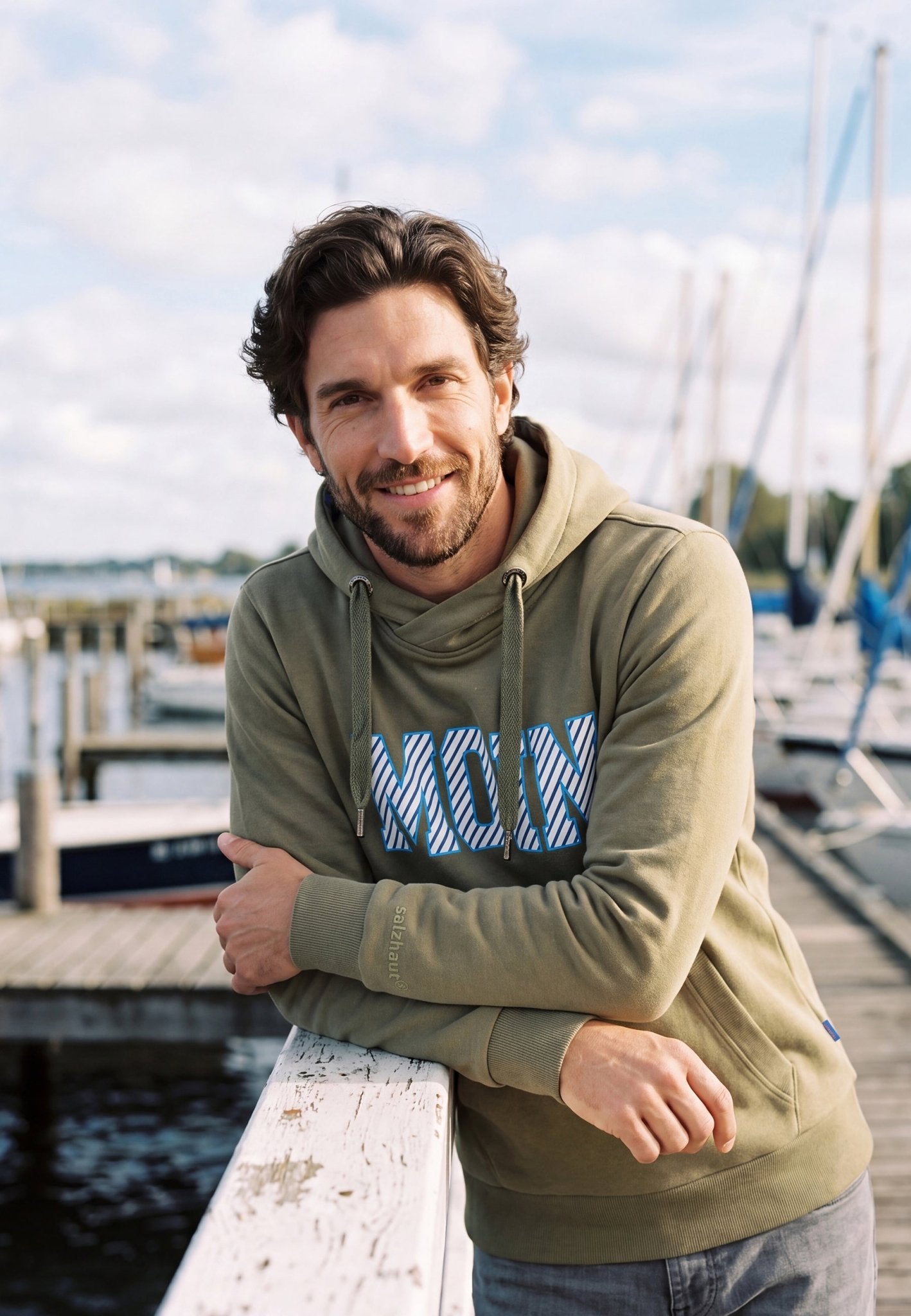 salzhaut - HEFF - MOIN Stripes Herren Hoodie normale Passform - adenauer & co - Anker - Basic - 41 - #farbe_Seagrass-Ocean Blue