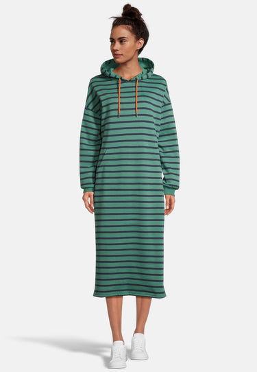 salzhaut - IRLIN Damen Tailliert - Hamburg - Hoodiekleid - Ringelkleid - 1 - #farbe_bottle-green-navy
