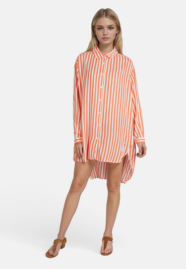 salzhaut - KALF Damen Oversized - Bluse - Longhoodie - Sweatjacke - 1 - #farbe_offwhite-coral