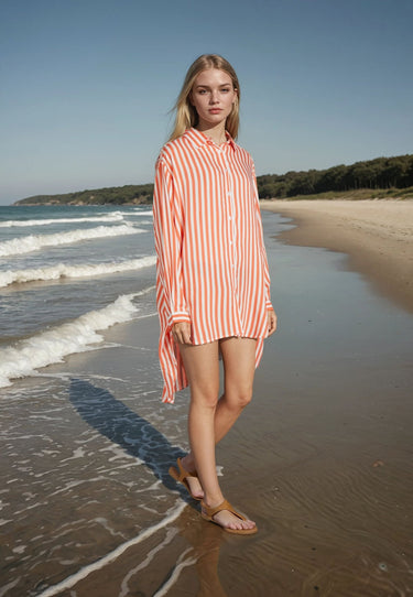 salzhaut - KALF Damen Oversized - Bluse - Longhoodie - Sweatjacke - 4 - #farbe_offwhite-coral