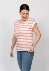 Salzhaut - KAUKJE Damen Regular Fit - Reduziert - ringel - Rundhals - 10 - #farbe_beige-coral