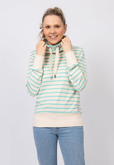 salzhaut - KÓÓVELJĀU Damen normale Passform - Hamburg - Pullover - Stehkragen - 1 - #farbe_beige-aqua