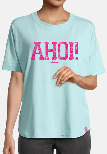 Salzhaut - LEEV-AHOI Damen Relaxed-Fit - Frontprint - Hamburg - Reduziert - 23 - #farbe_aqua-neon-pink