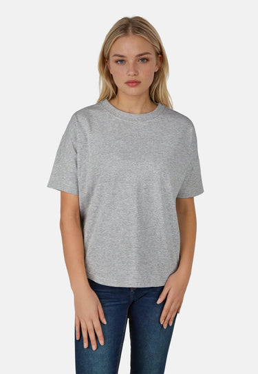 salzhaut - LEEV Damen Oversized - Hamburg - Rundhals - T-Shirt - 44 - #farbe_grey-melange