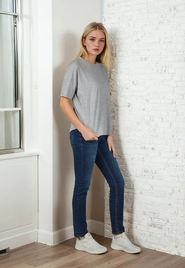 salzhaut - LEEV Damen Oversized - Hamburg - Rundhals - T-Shirt - 42 - #farbe_grey-melange