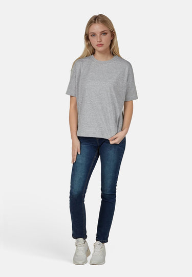 salzhaut - LEEV Damen Oversized - Hamburg - Rundhals - T-Shirt - 46 - #farbe_grey-melange